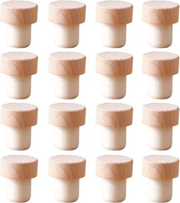 Produktbild von 16 Stück Korken, 18 mm, aus Holz, für Weinflaschen, zum Verschließen von Weinflaschen, Flaschenverschluss, Korken für Glasflaschen