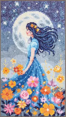 Image de Vervaco Paquet de broderie au point de croix "Les filles et la lune", motif à compter, 16x28cm