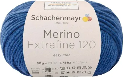 A ball of blue yarn with a label.