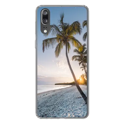 Produktbild von MuchoWow® Handyhülle Schutzhülle Hülle für Huawei P20 Strand - Sonnenuntergang - Palme Silikon Softcase Handy Hülle - Hardcover