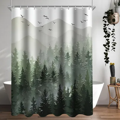Obrázok produktu pre Sprchový záves 200x160cm Les Proti plesniam Textil Vodoodpudivý Umývateľný4930