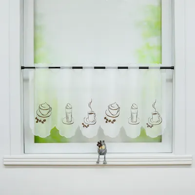 Produktbild von Joyswahl Scheibengardinen Voile Bistrogardine mit verschiedenen Tassenmustern Küche Cafehausgardine Transparent Weiß BxH 90x30cm