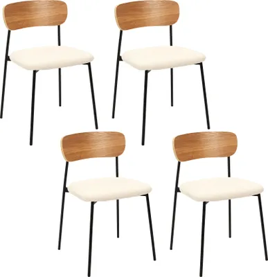 Image de Lot de 4 Chaises - HOME DECO FACTORY - LOKI - Bouclette - Cosy - Marron et blanc