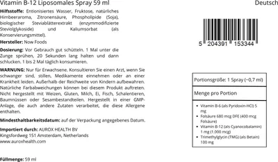 Produktbild von Vitamin B-12 Liposomales Spray 59 ml Now Foods