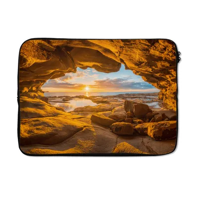 Produktbild von MuchoWow® Laptop Hülle 14 ZollHöhle - Meer - Horizont - Sonnenuntergang Laptoptasche - Laptoptasche - Stoßsicher - Schutzhaube