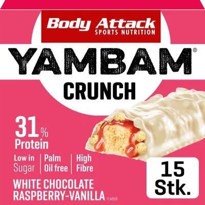 Produktbild von Body Attack Yambam- 15 Riegel a 55g White Chocolate Raspberry Vanilla Crunch
