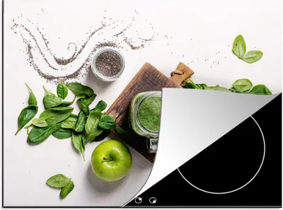 Produktbild von KitchenYeah© Herdabdeckplatte Kräuter - Apfel - Smoothie , 70x52cm, Küche Deko, Glaskeramikkochfeld Herdabdeckung, Abdeckplatte fùr Kochfeld