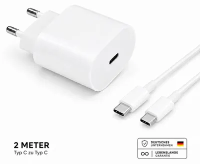 Produktbild von Schnellladegerät USB C Netzteil mit Kabel 20 Watt Universal – Typ C 2 Meter