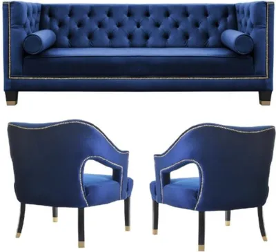 Produktbild von Blaue Chesterfield Sessel xxl Big Textil Stoff Couchen Möbel Garnturen Samt Neu