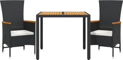 Produktbild von vidaXL 3-tlg. Garten-Essgruppe mit Kissen Schwarz Poly Rattan