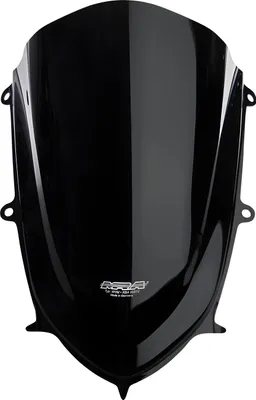 A black motorcycle windshield is shown against a white background.