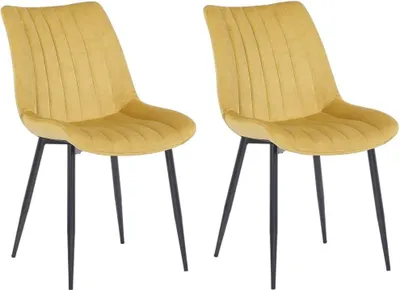 Obrázek produktu pro sada 2 sametových jídelních židlí - sametové židle - pohodlné čalounění, moderní design | barva: žlutá