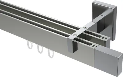 Produktbild von Interdeco Innenlaufstange / Gardinenstange mit Innenlauf Edelstahl-Optik / Chrom, Typ Smartline Lox (Quader), 14x35 mm 2-läufig, 320 cm