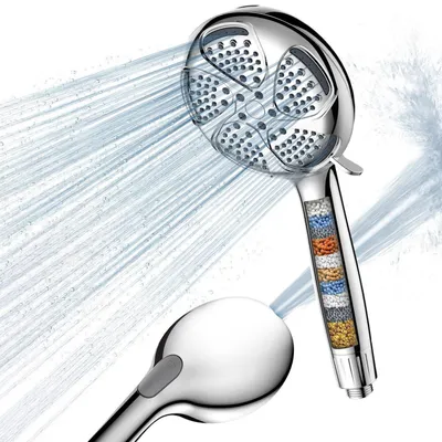 Immagine prodotto di Doccia con filtro e tubo da 1,5 metri, soffione manuale ad alta pressione, 6+1 getti, colore grigio/argento