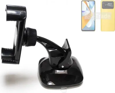 Produktbild von K-S-Trade kompakte Handy-Halterung Windschutzscheibe kompatibel mit Xiaomi Poco C40 Armaturenbrett schwarz Autohalterung KFZ Halter Scheiben-Halterung