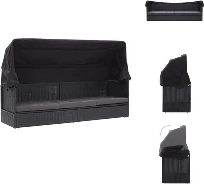Produktbild von vidaXL Outdoor-Sofabett mit Dach Poly-Rattan Schwarz -  Sonnenliegen