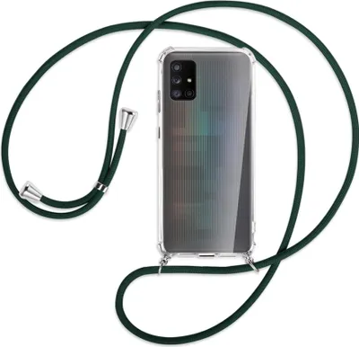 Produktbild von Handykette Backcover-Schutzhülle mit Band (Metall silberfarben) für Samsung Galaxy A71 5G - dunkelgrün
