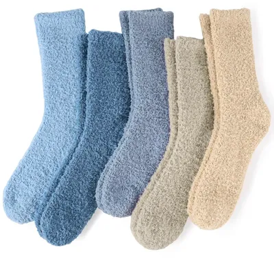 Produktbild von Kuschelsocken Damen 5 Paar Bettsocken EU 35–43 Blaumix Korallenfleece Polyester Elasthan