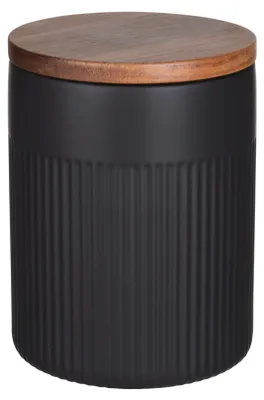 Produktbild von SCHÖNER WOHNEN-Kollektion Aufbewahrungsdose Mod. REFIA luftdichte Keramik Vorratsdose mit Akazienholzdeckel für Küche 1,1 l mit Riffelungen 12 x 15,5 cm Schwarz