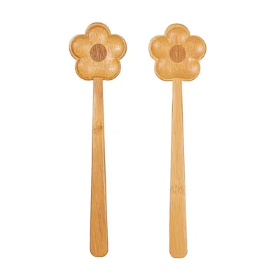 Produktbild von Salatbesteck Blumen Bambus 2-tlg. Länge ca. 26 cm Holz Servierbesteck