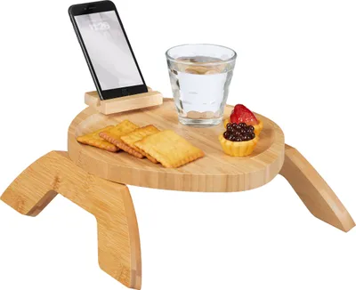 Produktbild von Relaxdays Sofatablett Armlehne, Bambus, Armlehnentisch mit Handyhalterung, BxT: 25 x 30 cm, Sofaablage Getränke, natur