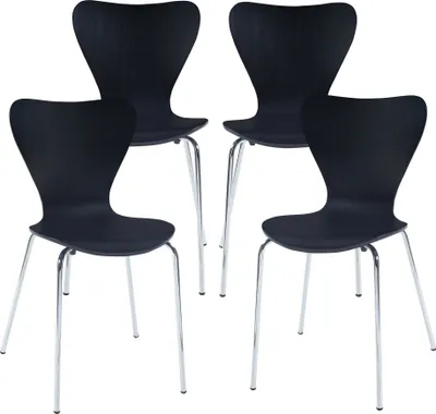Produktbild von Esszimmerstuhl ‘Essunga’ 4er Set Holz Metall 80 x 48 x 46 cm Schwarz / Chromfarben
