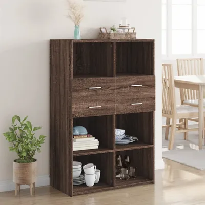 Produktbild von (NEU 2026) Highboard/Anrichte, Braun Eichen-Optik 80x42,5x124 cm - Holzwerkstoff - Kommoden - 43.2 kg