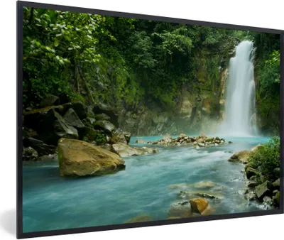 Produktbild von MuchoWow® Gerahmtes Poster Dschungel - Natur - Wasserfall 60x40 cm - Poster mit Schwarzem Bilderrahmen Wandposter Rahmen Foto Bilder - Printing - Wanddeko Schlafzimmer