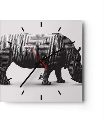 Produktbild von Wanduhr - Quadrat - Glasuhr - Nashorn Tier Afrika Safari - 30x30cm - Schleichendes Uhrwerk - Lautlos - zum Aufhängen bereit - Dekoration Modern - Wanddekoration aus Glas - C3AC30x30-2935