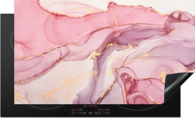 Produktbild von KitchenYeah© Herdabdeckplatte Gold - Marmor - Rosa , 91x52cm, Küche Deko, Glaskeramikkochfeld Herdabdeckung, Abdeckplatte fùr Kochfeld