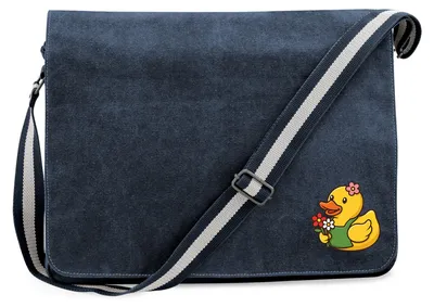 Produktbild von Huuraa Umhängetasche Quietscheente Floristin Gummiente Gärtnerin 14 Liter Vintage Navy Canvas Laptoptasche Geschenkidee
