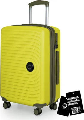 Produktbild von Mitte - Handgepäck-Koffer + digitaler Gepäckanhänger Kofferschild, Kabinentrolley XL-Erweiterung Bordgepäck Hardcase Handkoffer Flugzeug Carry-On 55 L TSA,Lemon