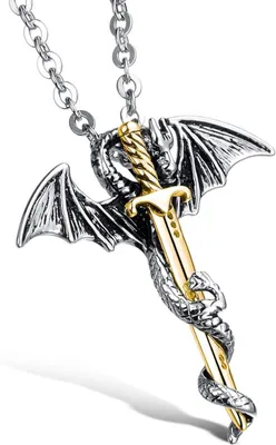 Image de OSTAN acier inoxydable dragon épée pendentif hommes collier argent or