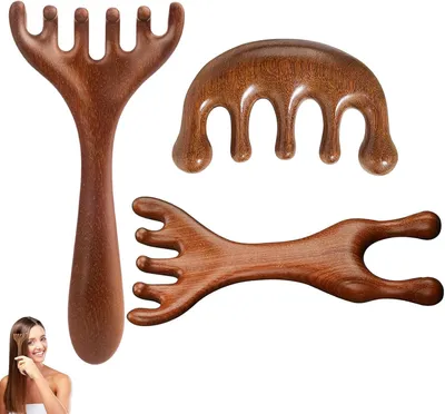 Imagen del producto de Masajeador de madera, juego de 3 unidades, para un masaje natural del cuero cabelludo, ideal para la relajación