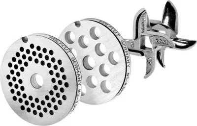 Produktbild von Lochscheibensatz für alle Fleischwolf Größen 5/3,0mm + 8,0mm und 1 Sichelmesser - passend für alle gängigen Fleischwölfe Größe 5 – z.B.: Bosch MUM4 von WolfCut