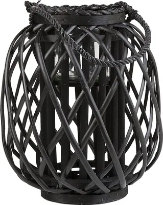 Produktbild von BELIANI Laterne Schwarz 25 x 30 cm Glas mit Holz Kerzenhalter Dekorativ Rund Modern