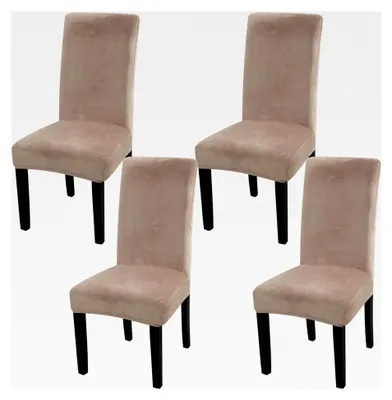 Produktbild von Samt Stuhlhussen, Universeller Stuhlüberzug 4er Set Stretch Stuhlbezug, Abnehmbar und Waschbar für Hotel, Esszimmer, Zeremonien, Bankette, Hochzeiten und Partys, Grau