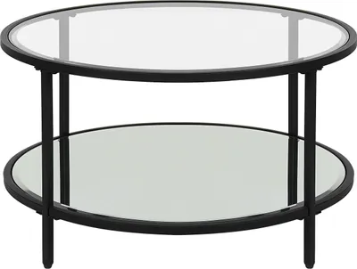 Zdjęcie produktu dla BELIANI Stolik kawowy czarny szkło hartowane żelazo ø 70 cm z lustrzaną półką okrągły stolik nowoczesny mebel do salonu