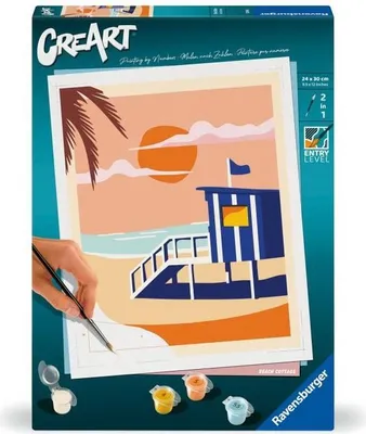 Productafbeelding van CreArt Schilderen op nummer voor volwassenen, 24x30 cm, Strandhuisje, Ravensburger 23896