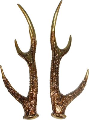 LEX Deko Tisch- & Wand Deko Hirschgeweih ca. 13,5 x 12 x 40 cm, 2er Set Gold