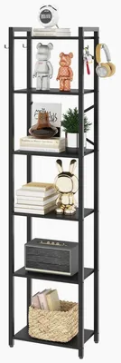 Productafbeelding van Boekenkast, 6 etages, stalen frame, industriële stijl, zwart, 43 x 25 x 182 cm
