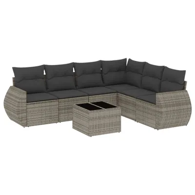 Produktbild von vidaXL 7-tlg. Garten-Sofagarnitur mit Kissen Grau Poly Rattan