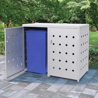 Produktbild von Mülltonnenbox Edelstahl Mülltonnenbox 2 Tonnen Mülltonnenbox 240l Mülltonnenverkleidung 2 Tonnen Mülltonnenschrank Mit praktischer Tür und Verriegelungssystem für 2 Mülltonnen