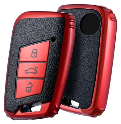 Produktbild von Autoschlüssel Hülle für VW Passat B8, Golf 7, Tiguan, Skoda 3-Tasten, TPU Silikon, Rot