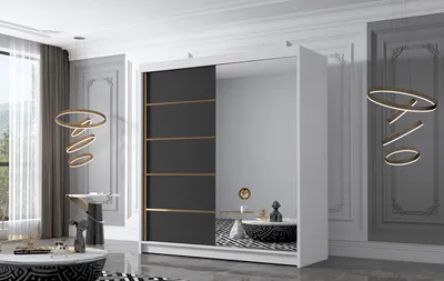 Obrázek produktu pro Šatní skříň se zrcadlem MILINA - 180 cm, bílá / černá