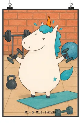 Produktbild von Mr. & Mrs. Panda Bild Einhorn Fitness Design DIN A0 - Weiß - Geschenk, Einhörner, typografie poster, Plakat, Sport, drucke, wanddeko, Fitnessstudio, Wandbild, Unicorn