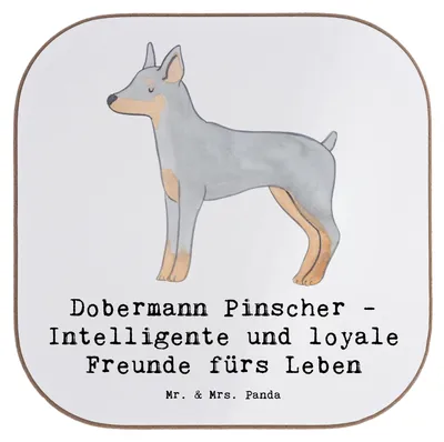 Produktbild von Mr. & Mrs. Panda Untersetzer für Gläser Dobermann Pinscher Freund - Weiß - Geschenk, Getränkeuntersetzer, Tischschoner, Teeuntersetzer, Hunderassen Beschreibung, Coaster