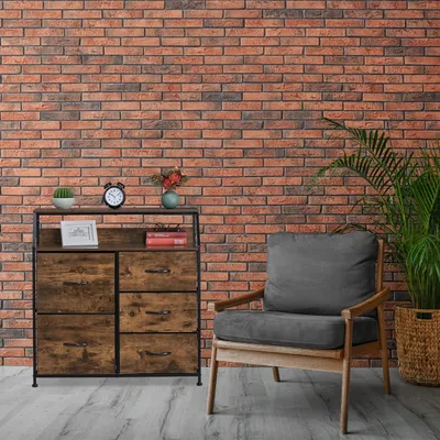 Produktbild von Relaxdays Kommode, 5 Schubladen, 2 Ablagen, Bücher & Deko, Regalkommode Industrial, HxBxT: 87x84x32 cm, braun/schwarz