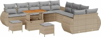Immagine prodotto di Set da giardino composto da 13 pezzi, colore beige, in rattan sintetico (vidaXL)