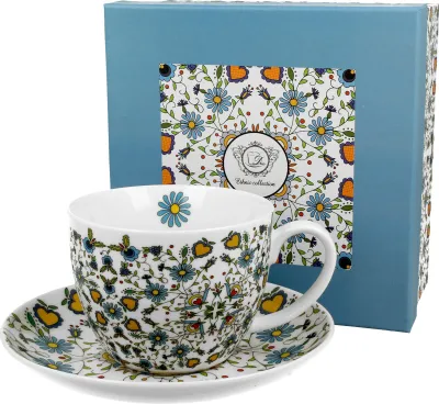 Produktbild von DUO ETNO Jumbobecher 470 ml KASHUBIAN mit Untertasse, New Bone China Porzellan